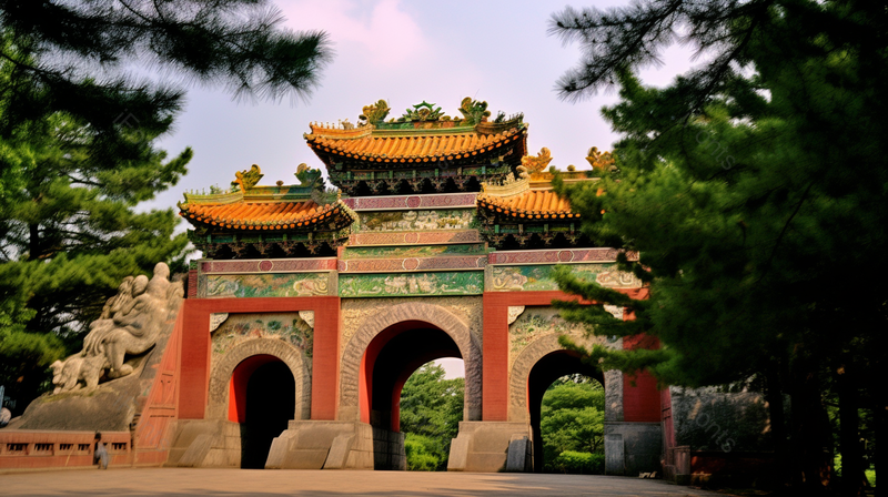 中国风古式建筑夏日避暑山庄清晰的摄影图高清的图片绿色树木天空,高清,摄影图,摄影图片,图片大全,摄影图免费下载